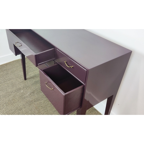 316 - SIDEBOARD, purple lacquered with an arrangement of six drawers on tapered supports, 85cm H x 112cm W... 