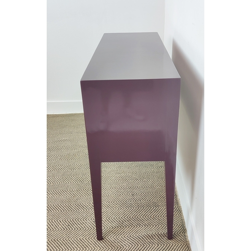 317 - SIDEBOARD, purple lacquered with an arrangement of six drawers on tapered supports, 85cm H x 112cm W... 