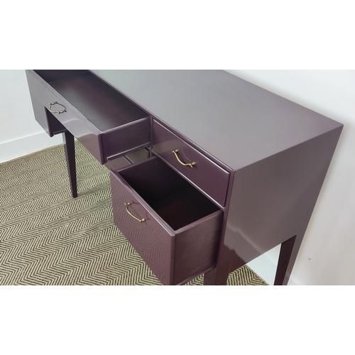 317 - SIDEBOARD, purple lacquered with an arrangement of six drawers on tapered supports, 85cm H x 112cm W... 