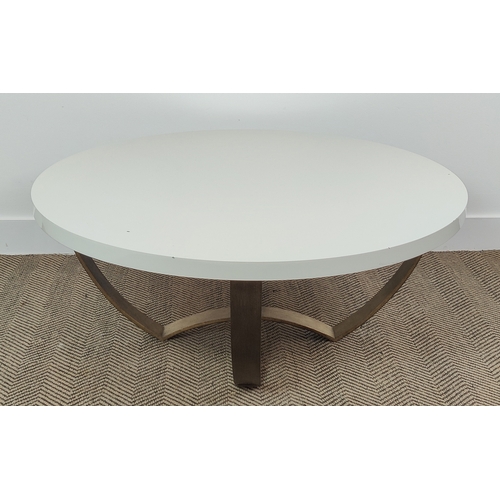 318 - PORTA ROMANA STYLE MONACO COFFEE TABLE, circular white gloss top on gilt metal supports.