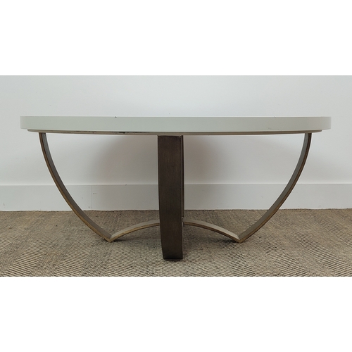 318 - PORTA ROMANA STYLE MONACO COFFEE TABLE, circular white gloss top on gilt metal supports.