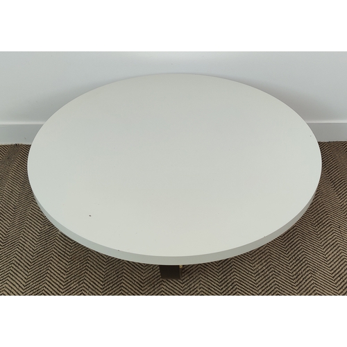 318 - PORTA ROMANA STYLE MONACO COFFEE TABLE, circular white gloss top on gilt metal supports.