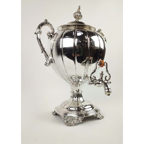 39 - A MID 19th CENTURY SILVER PLATED SAMOVAR, makers mark for George Richmond Collis & Co, lobed body, a... 