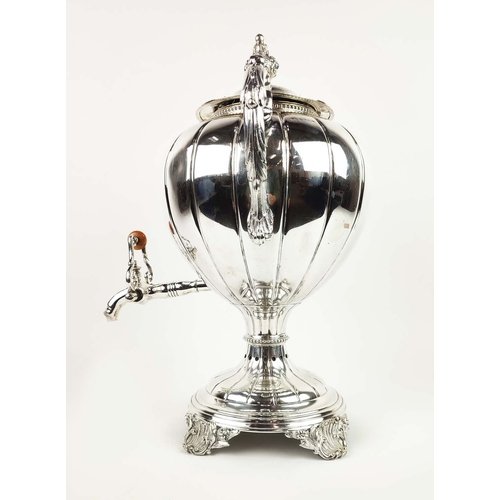 39 - A MID 19th CENTURY SILVER PLATED SAMOVAR, makers mark for George Richmond Collis & Co, lobed body, a... 