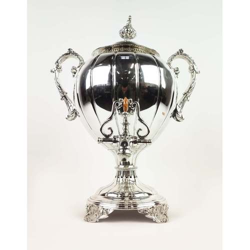 39 - A MID 19th CENTURY SILVER PLATED SAMOVAR, makers mark for George Richmond Collis & Co, lobed body, a... 