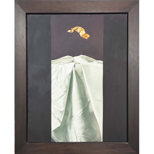 85 - PETER G CLARKE 'Gold leaf in Freefall', oil on canvas, 60cm x 50cm, framed.