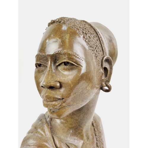 9 - ELLIOT KATOMBERA SHONA BUST, carved African hardstone, signed and dated 2004, 45cm H.