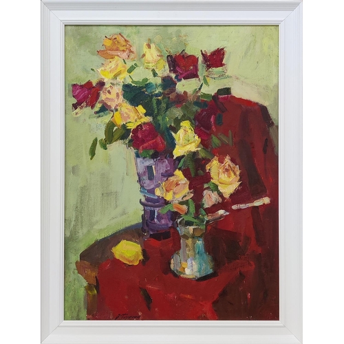 52 - VYACHESLAV PERETA (21st century), 'Still life with Roses', oil on canvas, 73cm x 53cm.