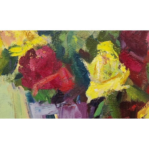 52 - VYACHESLAV PERETA (21st century), 'Still life with Roses', oil on canvas, 73cm x 53cm.