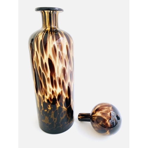 310 - DECANTERS, a pair, Murano style tortoiseshell  glass, 40cm H x 10cm W x 10cm D. (2)