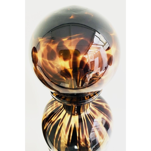 310 - DECANTERS, a pair, Murano style tortoiseshell  glass, 40cm H x 10cm W x 10cm D. (2)