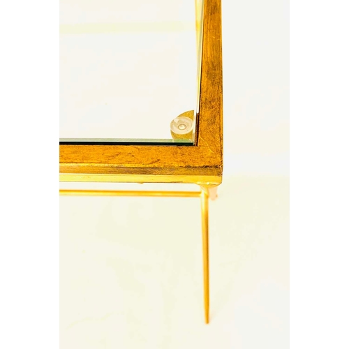 311 - DESK, gilt metal and glass, 87cm H x 95cm W x 42cm D.