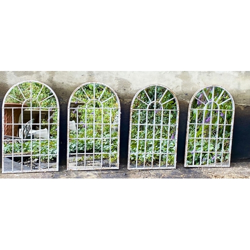 324 - ARCHITECTURAL GARDEN MIRRORS, a set of four, arched metal frames, 60cm H x 36cm W. (4)