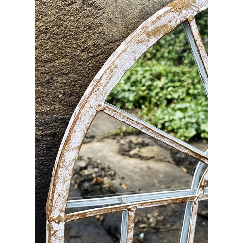 324 - ARCHITECTURAL GARDEN MIRRORS, a set of four, arched metal frames, 60cm H x 36cm W. (4)