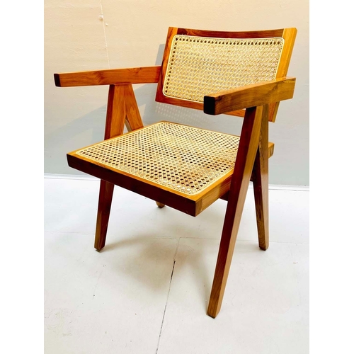 329 - AFTER PIERRE JEANNERET DESK CHAIR, rattan seat and back, 80cm H x 56cm W x 52cm D.