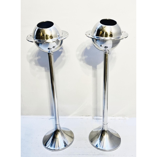 331 - WINE COOLERS ON STANDS, a pair, Art Deco style polished metal. (2)