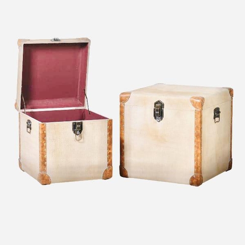 332 - TRUNKS, graduated set of two, canvas and leather, largest 50cm H x 50cm W x 50cm D. (2)