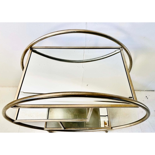 337 - DRINKS TROLLEY, Art Deco style silvered metal and glass, 93cm H x 82cm L x 37cm W.