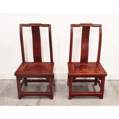 152 - CHINESE SIDE CHAIRS, a pair, red lacquered finish, 86cm H x 43cm W x 32cm D. (2)