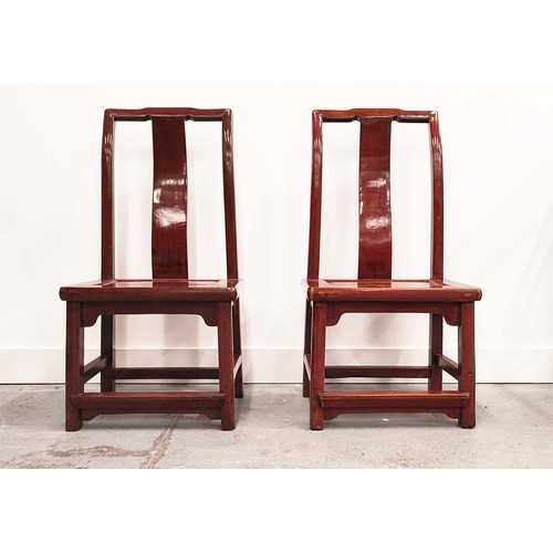 152 - CHINESE SIDE CHAIRS, a pair, red lacquered finish, 86cm H x 43cm W x 32cm D. (2)