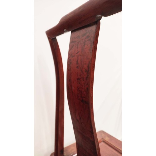 152 - CHINESE SIDE CHAIRS, a pair, red lacquered finish, 86cm H x 43cm W x 32cm D. (2)