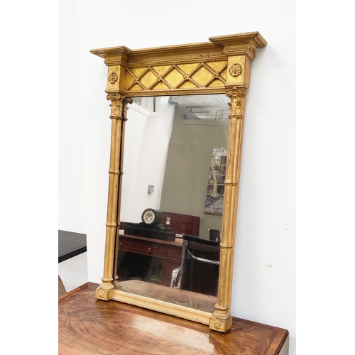 137 - AN EARLY 19TH CENTURY GILTWOOD PIER MIRROR, neo-classical style, bearing original makers label, to b... 