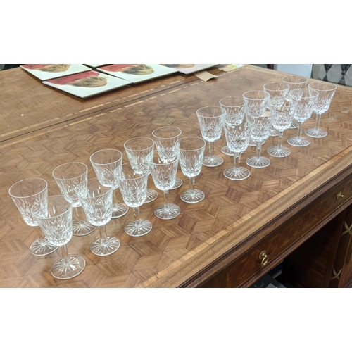 14 - WATERFORD 'LISMORE', set of ten port glasses, and a matching set of ten sherry glasses, faceted stem... 