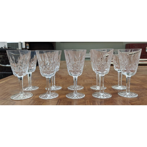 14 - WATERFORD 'LISMORE', set of ten port glasses, and a matching set of ten sherry glasses, faceted stem... 