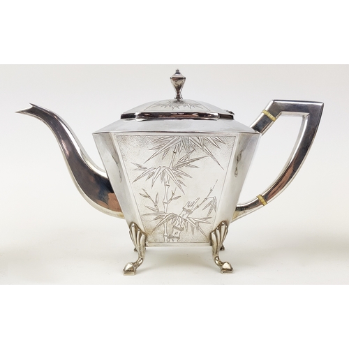 20A - A CHINESE SILVER THREE PIECE TEA SERVICE, early 20th century, comprising teapot, milk jug and lidded... 