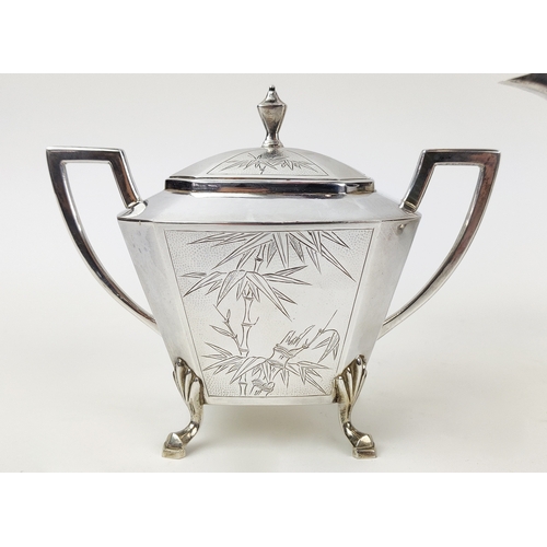 20A - A CHINESE SILVER THREE PIECE TEA SERVICE, early 20th century, comprising teapot, milk jug and lidded... 