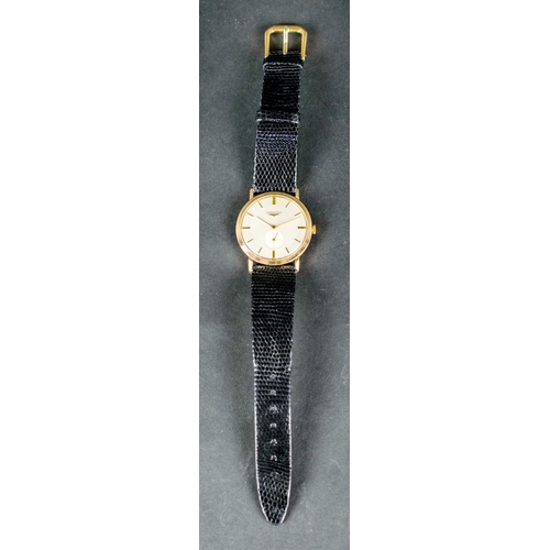 5A - LONGINES 9CT GOLD WRISTWATCH, 1959, 34mm (including crown), black lizard strap by 