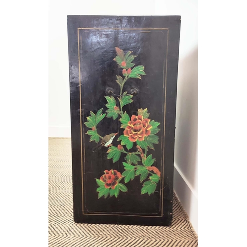 356 - SIDE CABINET, 19th century Japanese black lacquer, and decorated of two doors enclosing a shelf and ... 