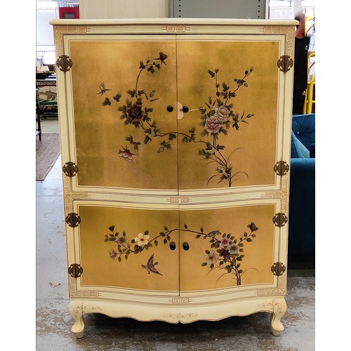 377 - CHINESE STYLE CABINET, gilt and off white lacquered finish with floral decoration, 138cm H x 98cm W ... 