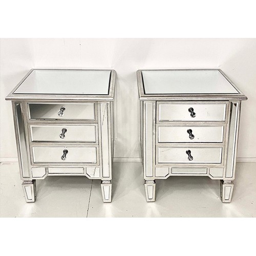 398 - MIRRORED SIDE CHESTS, a pair, Venetian style, each with three drawers, 60cm H x 50cm W x 40cm D. (2)