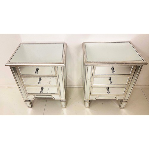 398 - MIRRORED SIDE CHESTS, a pair, Venetian style, each with three drawers, 60cm H x 50cm W x 40cm D. (2)