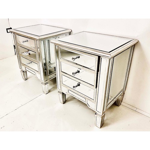 398 - MIRRORED SIDE CHESTS, a pair, Venetian style, each with three drawers, 60cm H x 50cm W x 40cm D. (2)