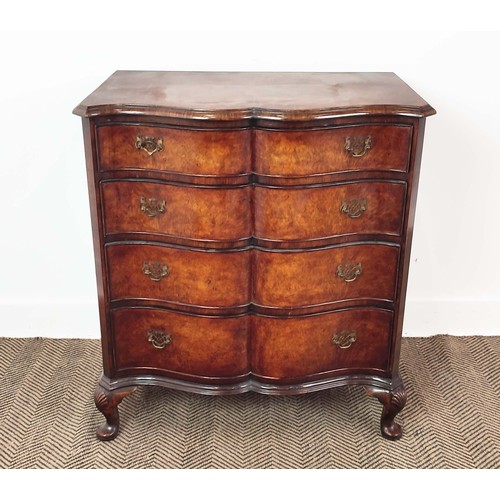 342 - CHEST, Georgian design walnut with serpentine front of four drawers on cariole supports, 87cm H x 74... 