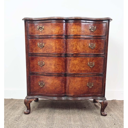 342 - CHEST, Georgian design walnut with serpentine front of four drawers on cariole supports, 87cm H x 74... 