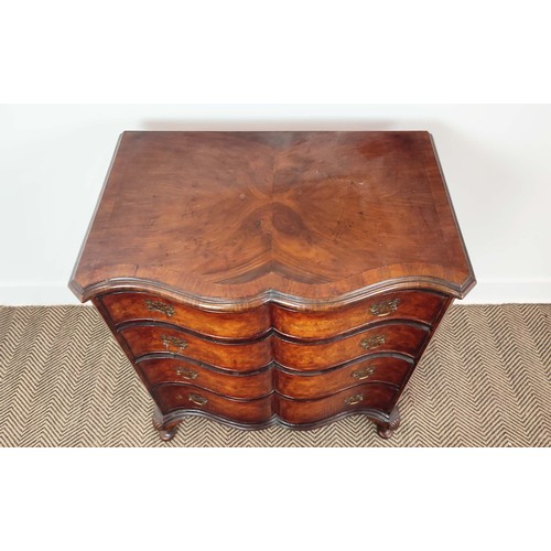 342 - CHEST, Georgian design walnut with serpentine front of four drawers on cariole supports, 87cm H x 74... 