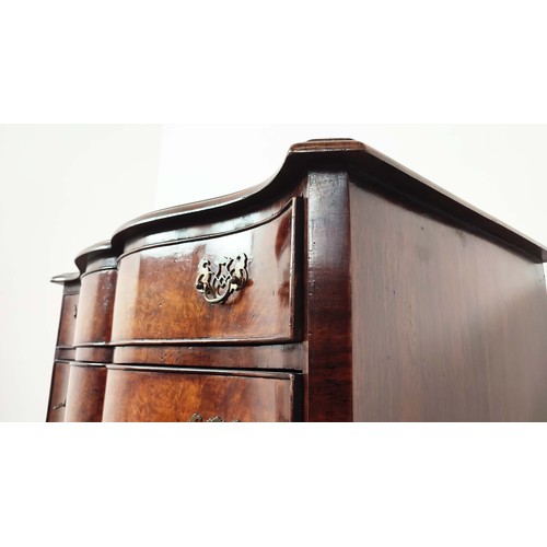 342 - CHEST, Georgian design walnut with serpentine front of four drawers on cariole supports, 87cm H x 74... 