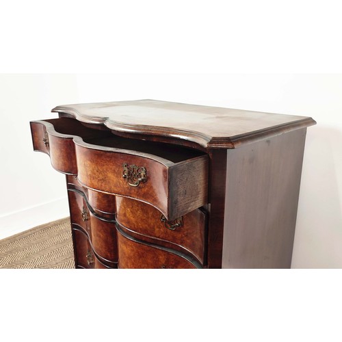 342 - CHEST, Georgian design walnut with serpentine front of four drawers on cariole supports, 87cm H x 74... 