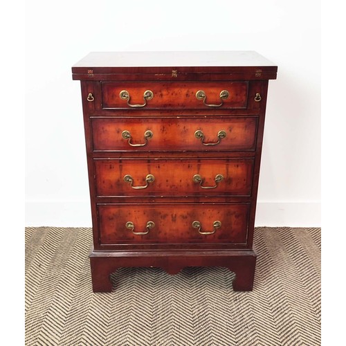 343 - BACHELOR'S CHEST, Georgian design yew wood, the flip over top over four drawers on bracket supports,... 