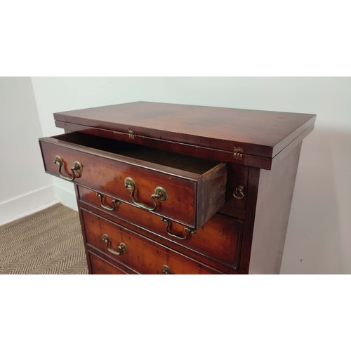 343 - BACHELOR'S CHEST, Georgian design yew wood, the flip over top over four drawers on bracket supports,... 