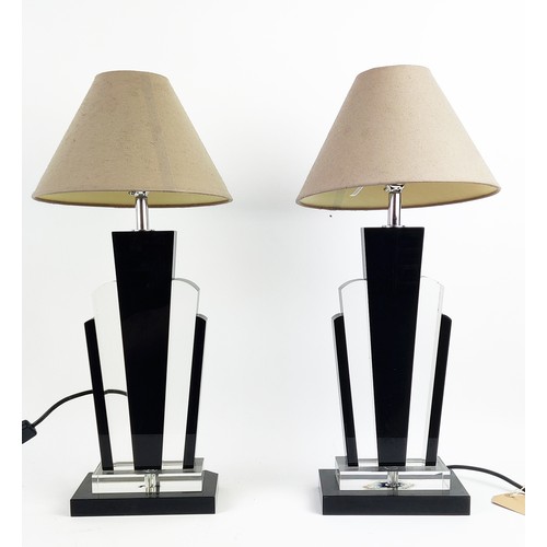 346 - TABLE LAMPS, a pair, Art Deco design, black and clear, glass, 55cm H. (2)