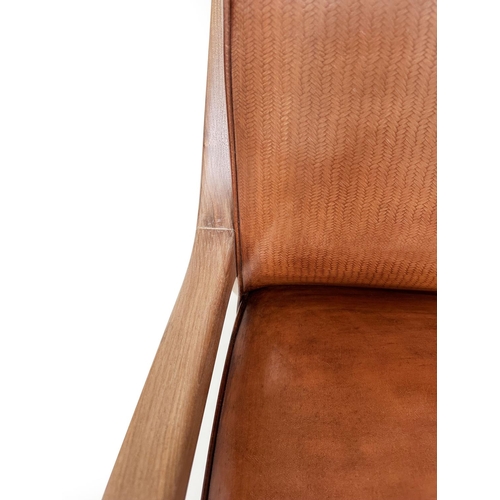 363 - ARMCHAIRS, a pair, Scandinavian style, with hand finished tan embossed leather upholstered, 63cm W. ... 