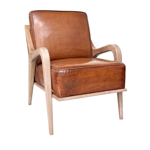 363 - ARMCHAIRS, a pair, Scandinavian style, with hand finished tan embossed leather upholstered, 63cm W. ... 