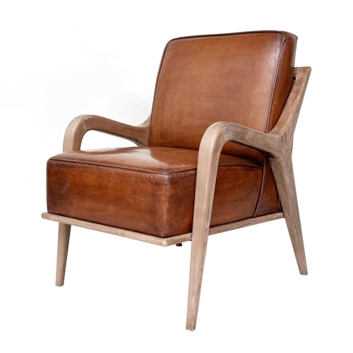 363 - ARMCHAIRS, a pair, Scandinavian style, with hand finished tan embossed leather upholstered, 63cm W. ... 