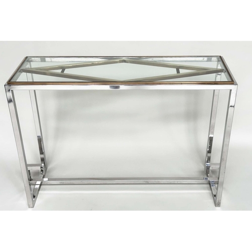 523 - CONSOLE TABLE, rectangular gilt metal and chrome, 120cm x 40cm x 85cm H.