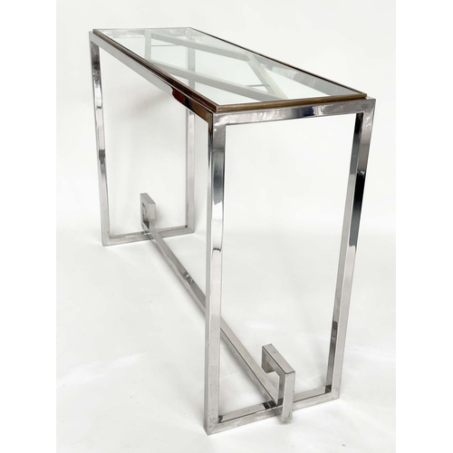 523 - CONSOLE TABLE, rectangular gilt metal and chrome, 120cm x 40cm x 85cm H.