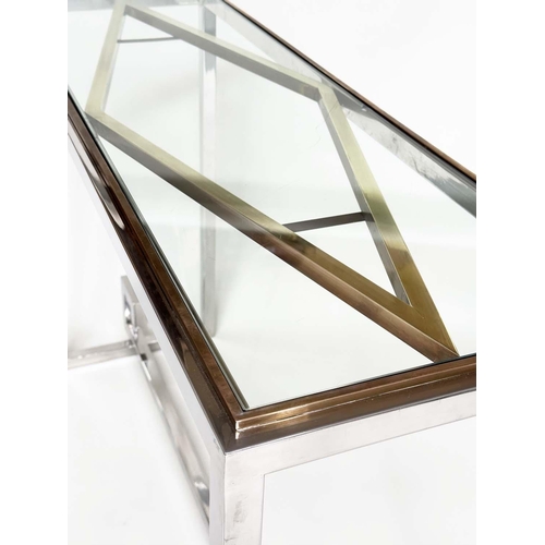 523 - CONSOLE TABLE, rectangular gilt metal and chrome, 120cm x 40cm x 85cm H.